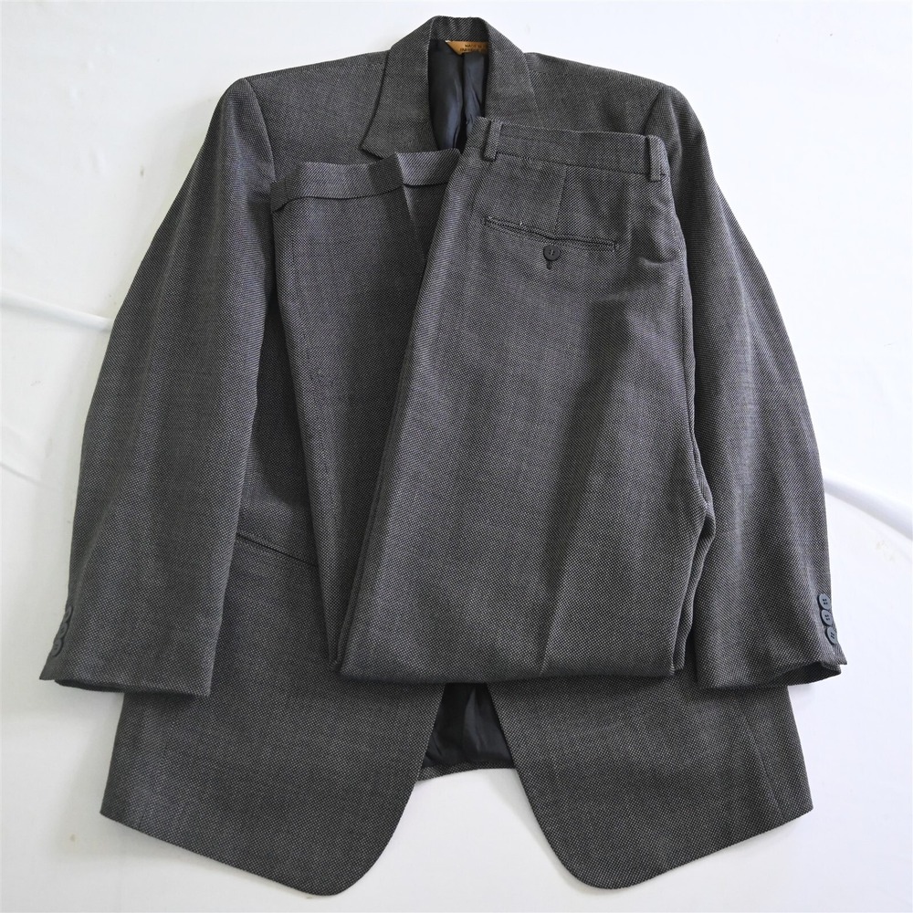 Vtg Donna Karan 44R 33x32 Brown Birdseye Italy‎ Made Jacket Pants Suit
